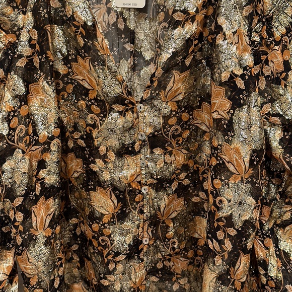 Free People Scorpio Long Sleeve Metallic Floral Sheer Blouse NWOT - - Picture 5 of 6